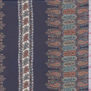 4 YD PC-Deep Navy/Orange Paisley Stripe Chiffon Fabric