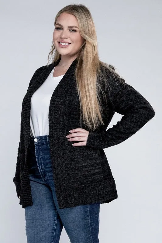 Ambiance Apparel Plus Size Black Open Front Longline Cardigan