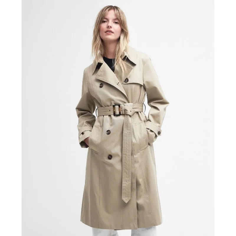 Barbour Greta Ladies Showerproof Trench - Light Fawn/Primrose Hessian