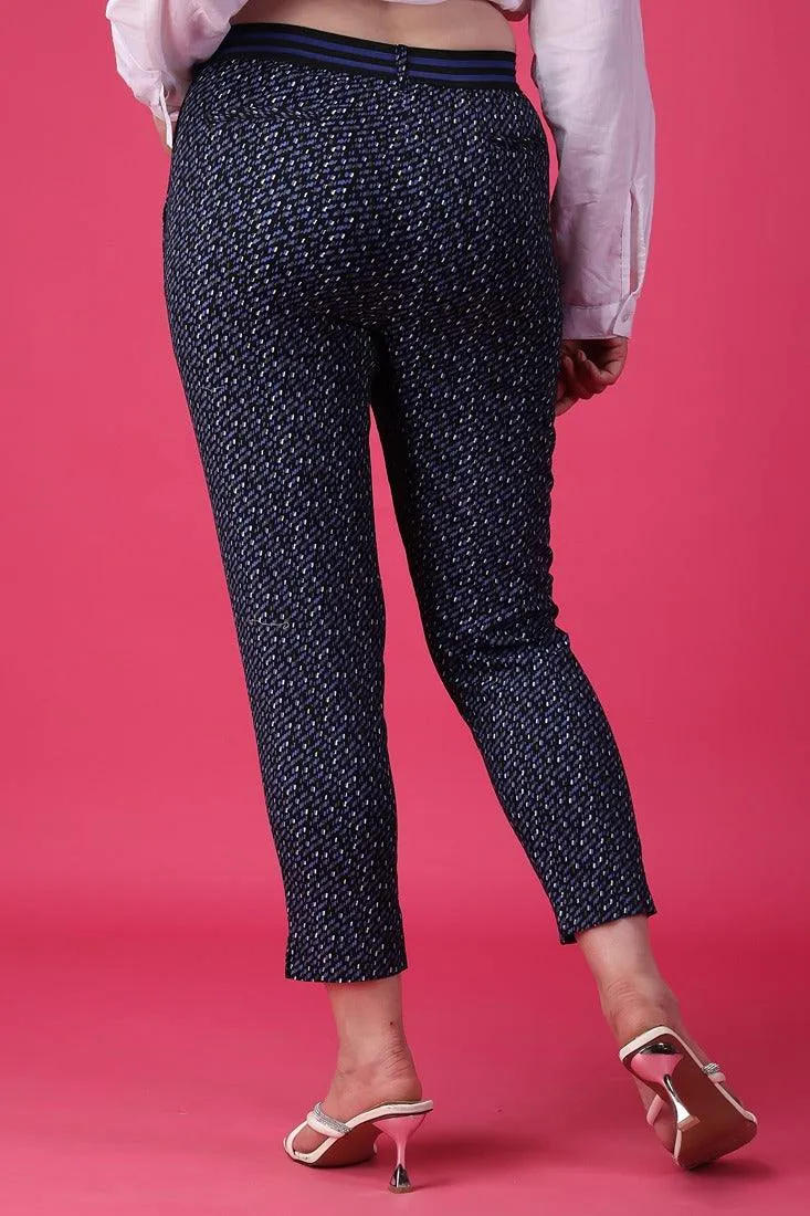 Black & Blue Dash Printed Pants