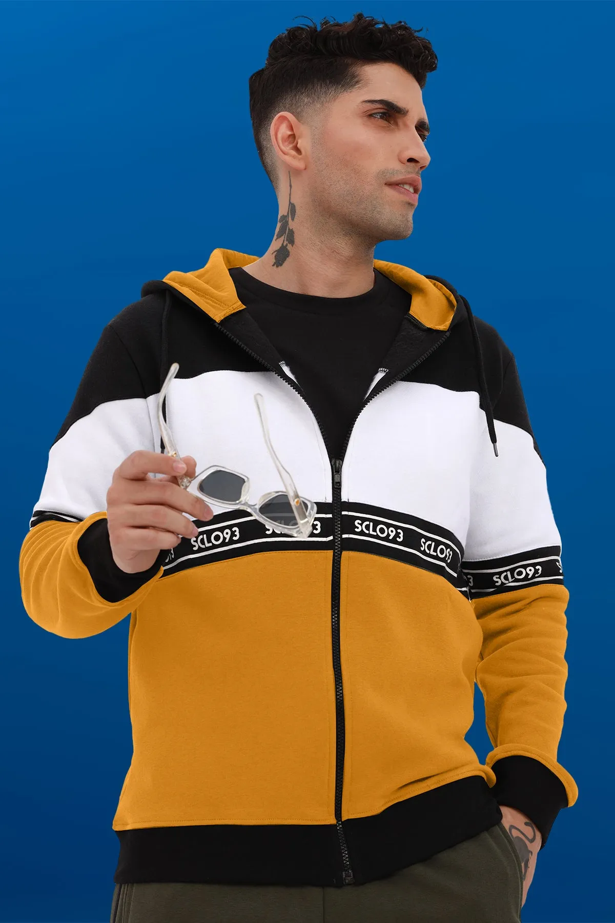 Black & Yellow Sclo93 Graphic Zipper Hoodie - W23 - MH0062R