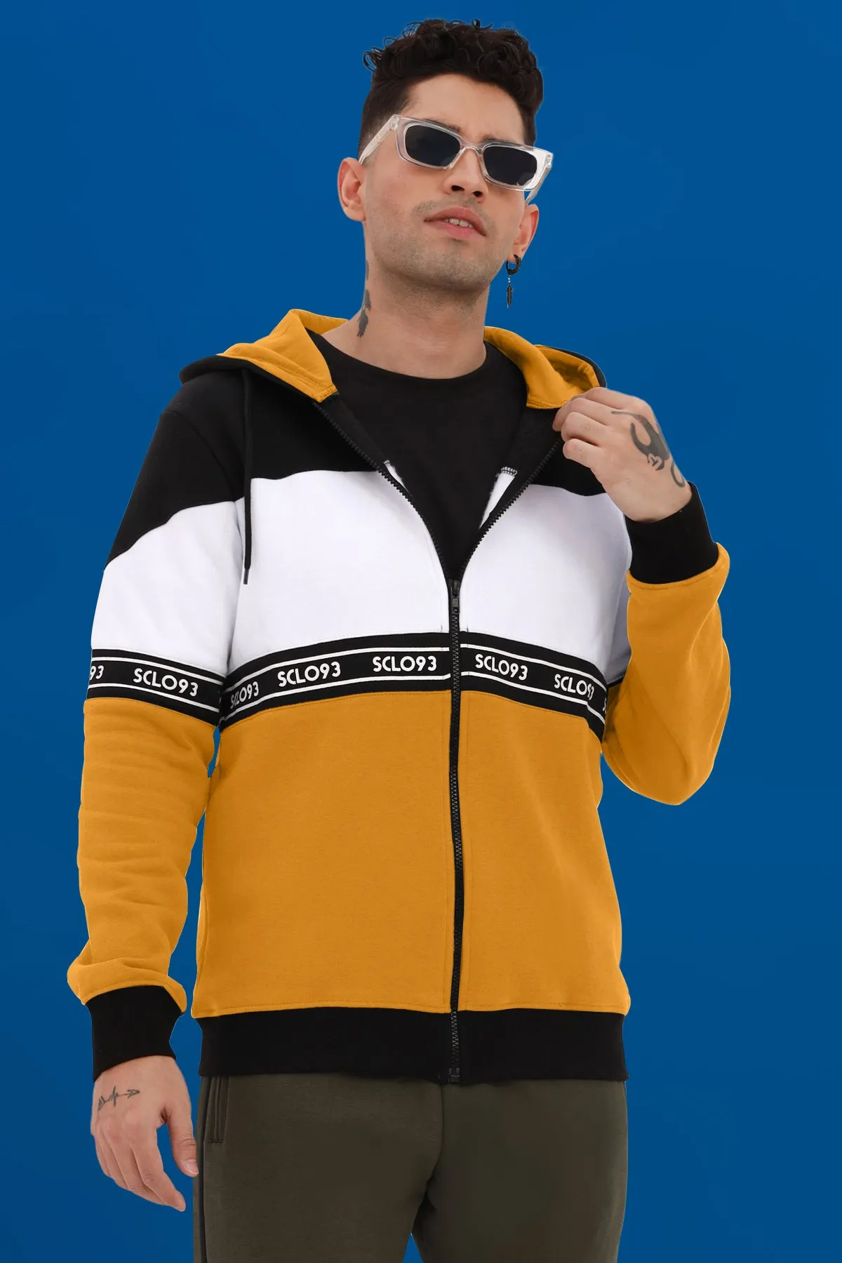 Black & Yellow Sclo93 Graphic Zipper Hoodie - W23 - MH0062R