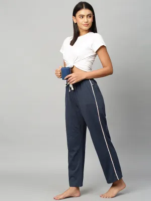 Blue Melange Lounge Pants W/ Ric Rac Detailing