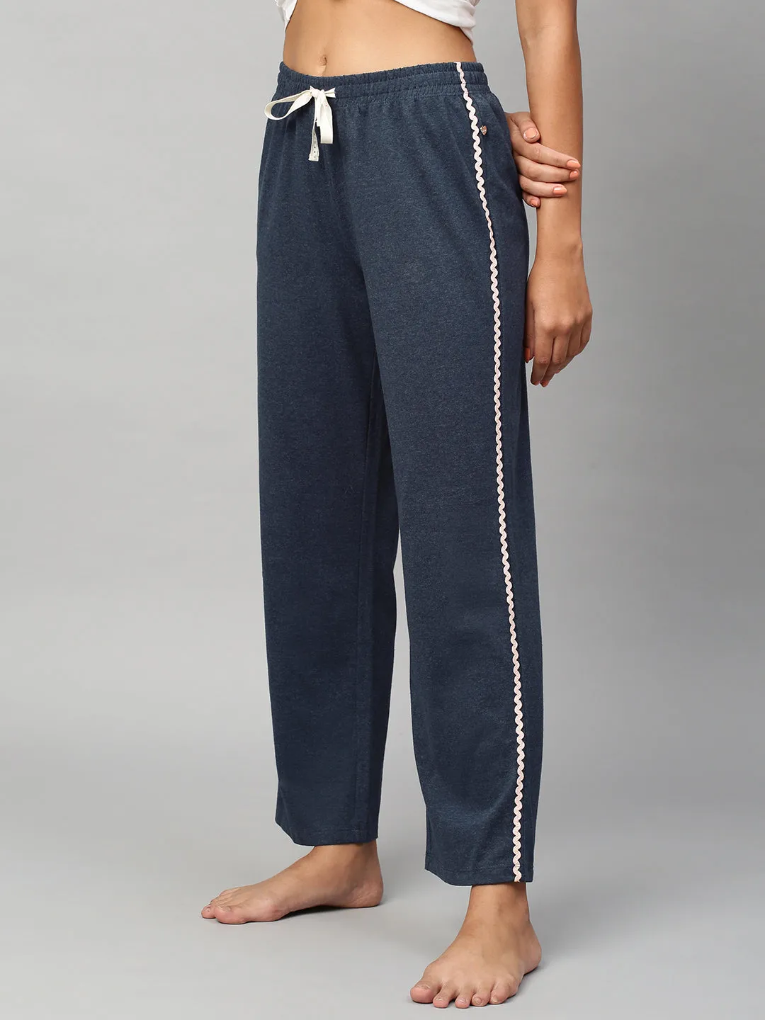 Blue Melange Lounge Pants W/ Ric Rac Detailing