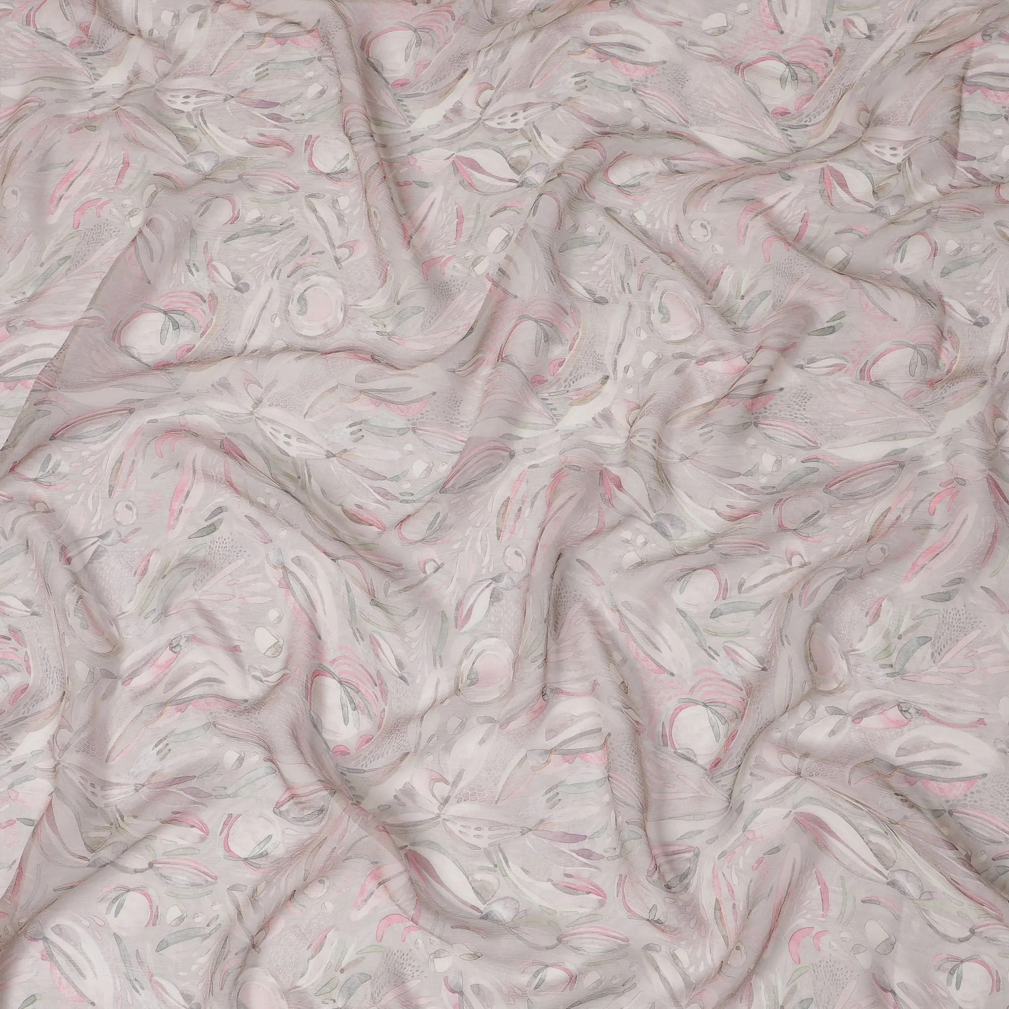 Blush Flora Synthetic Chiffon Fabric, Whimsical Pink Patterns, 110cm Wide - Buy in meters Online-D18117