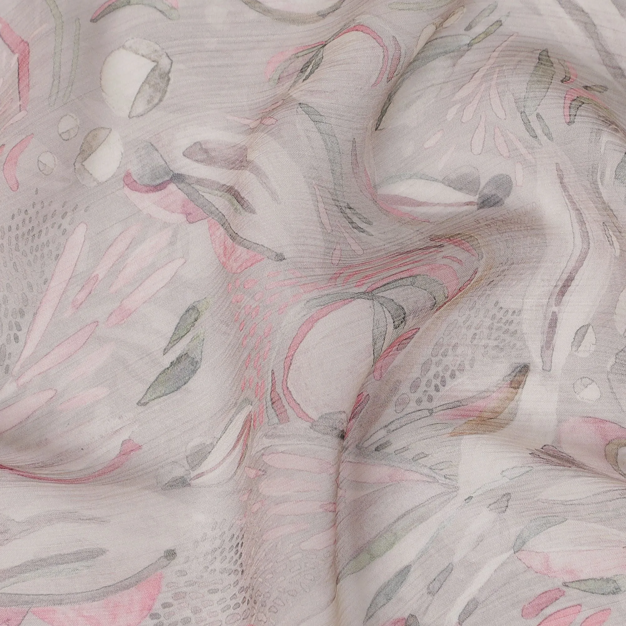 Blush Flora Synthetic Chiffon Fabric, Whimsical Pink Patterns, 110cm Wide - Buy in meters Online-D18117