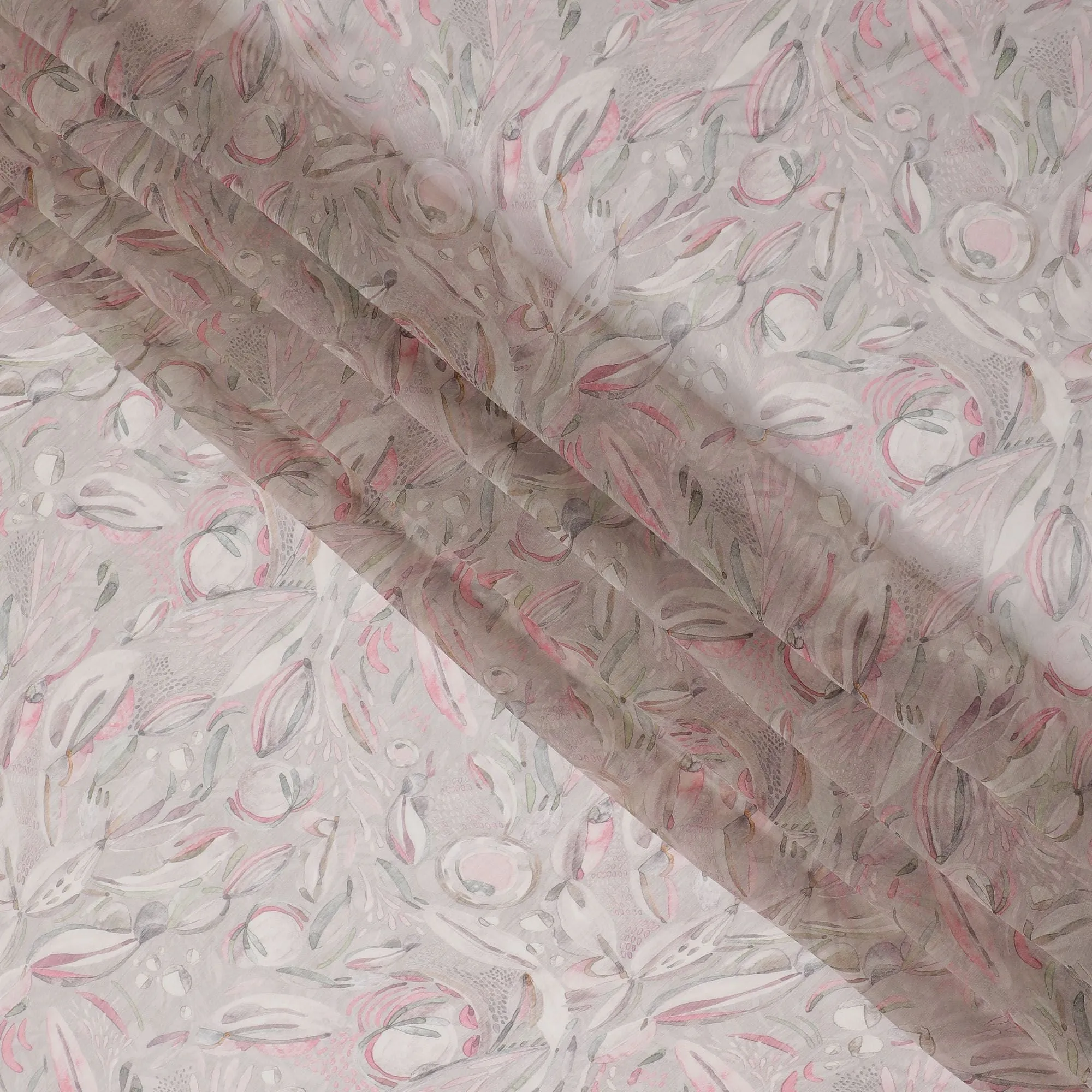 Blush Flora Synthetic Chiffon Fabric, Whimsical Pink Patterns, 110cm Wide - Buy in meters Online-D18117