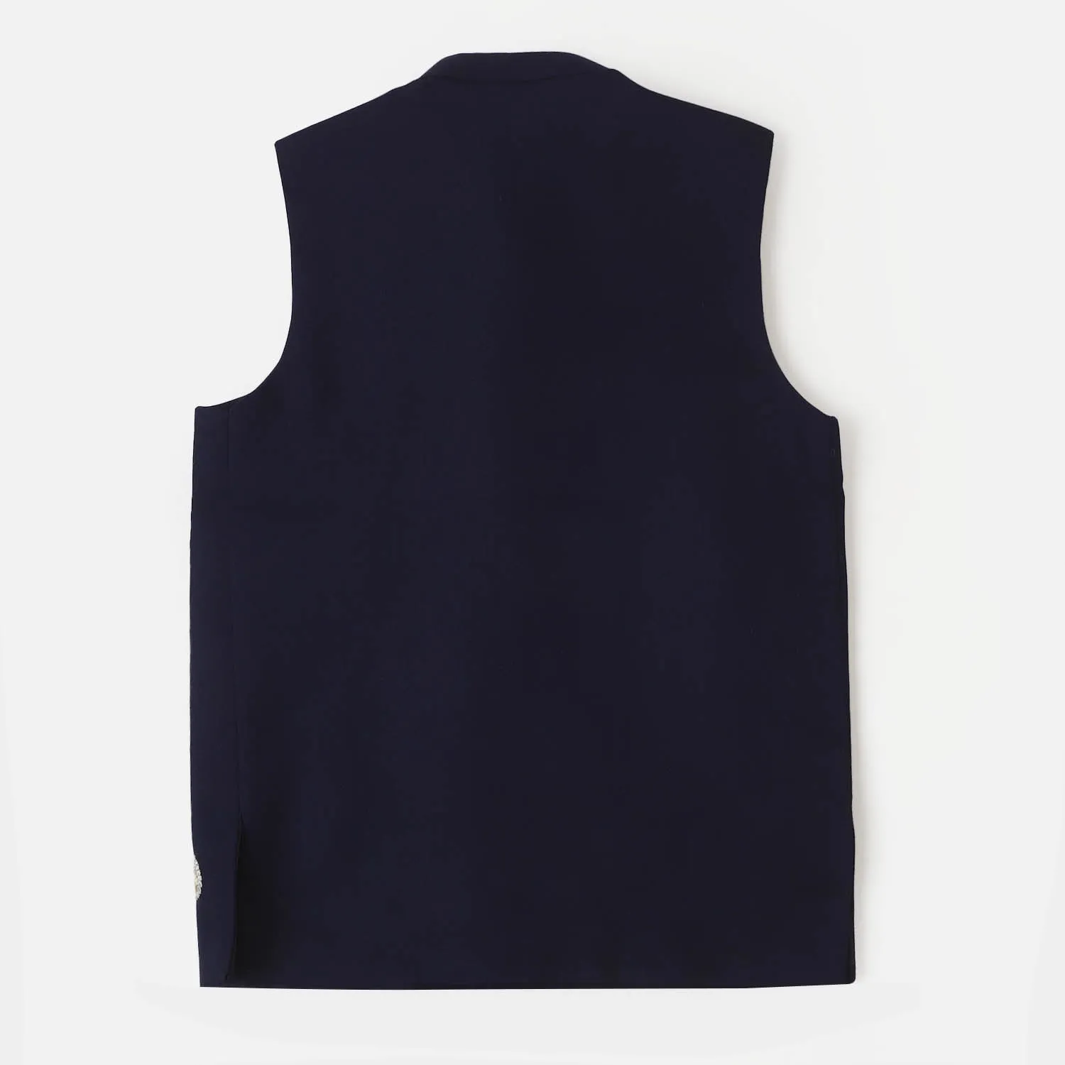 Boys Embroidered Viscose Waist Coat  - Navy Blue