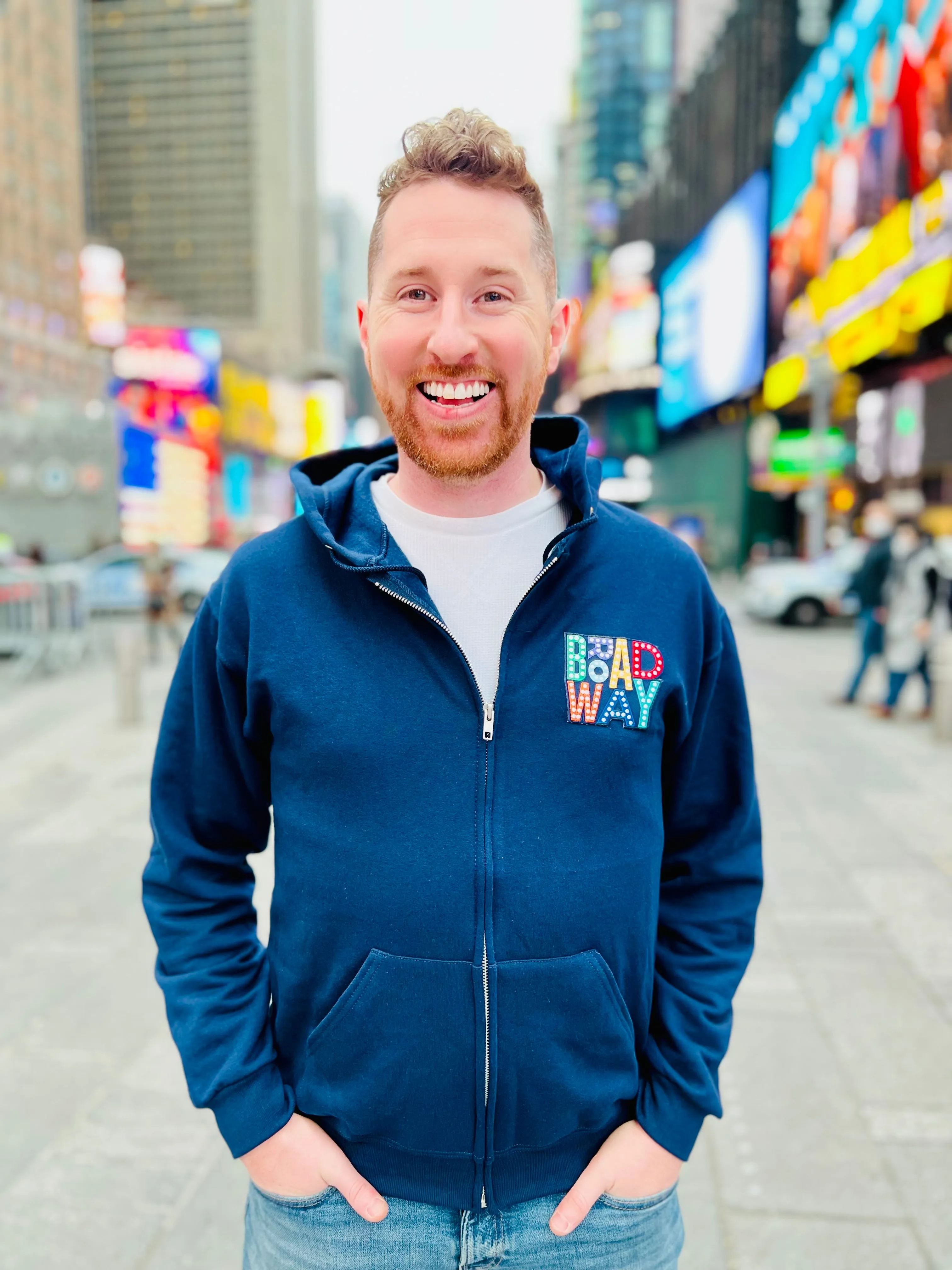 Broadway Embroidered Navy Blue Zip-up Hoodie