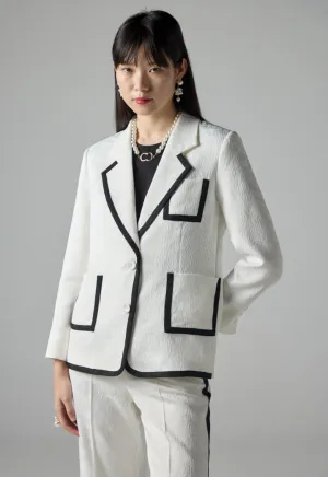 Choice Floral Textured Double Breasted Contrast Jacket Off White