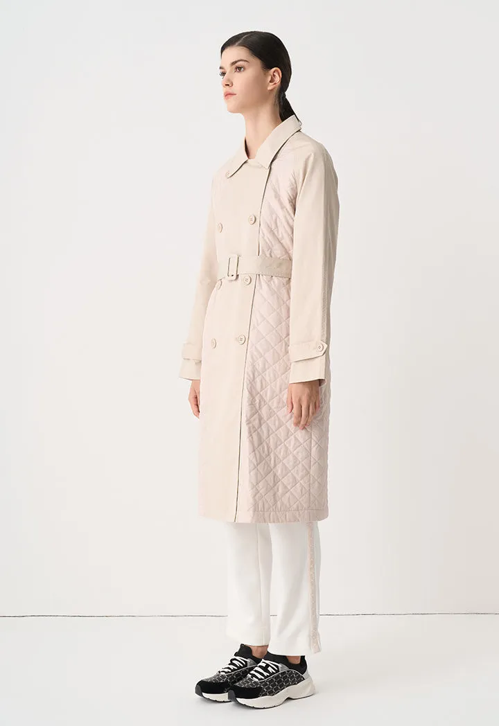 Choice Quilted Double Breasted Midi Coat Beige