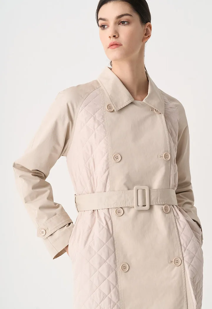 Choice Quilted Double Breasted Midi Coat Beige