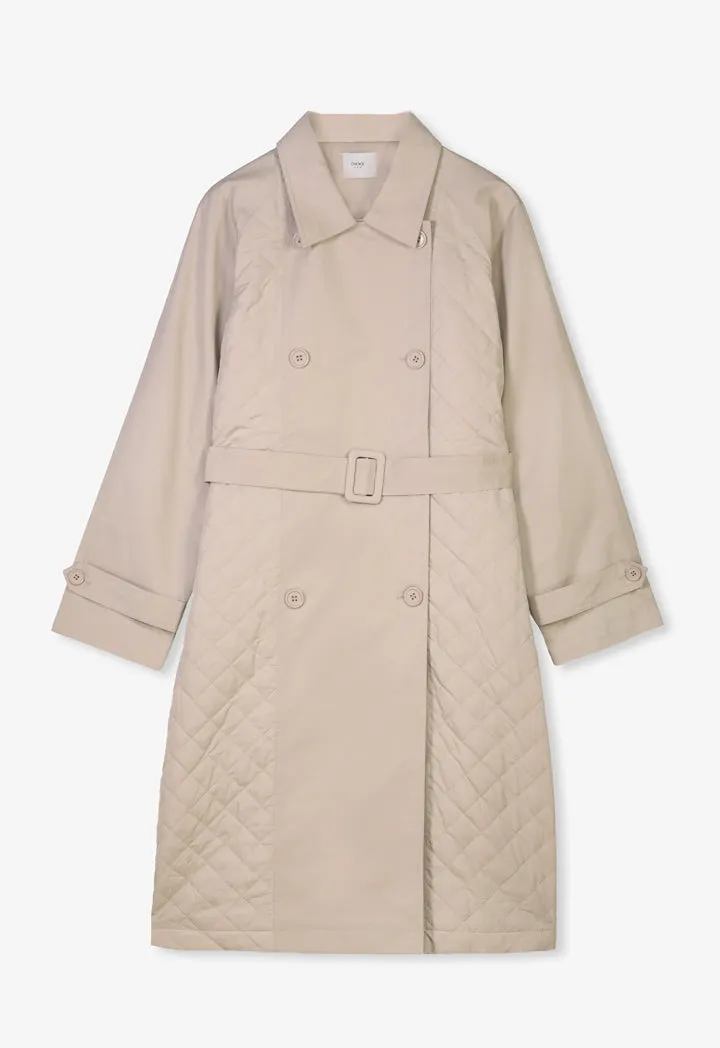 Choice Quilted Double Breasted Midi Coat Beige