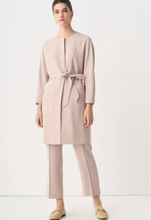 Choice Round Neck Belted Midi Jacket Taupe