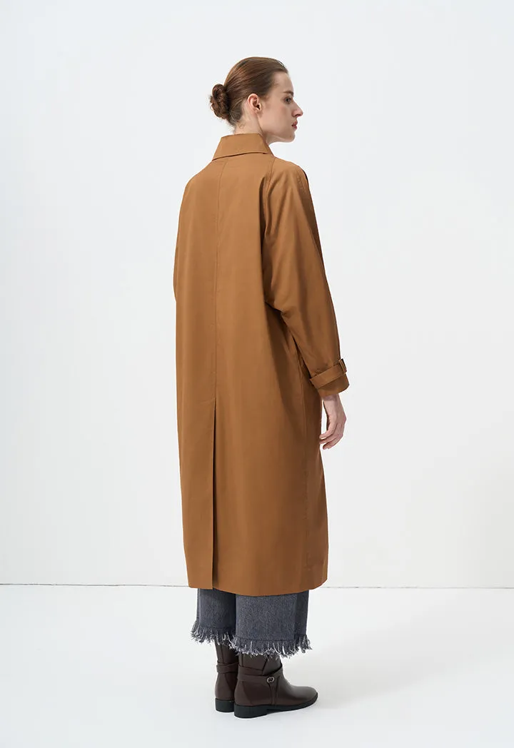 Choice Solid Flap Front Pocket Trench Coat  Brown