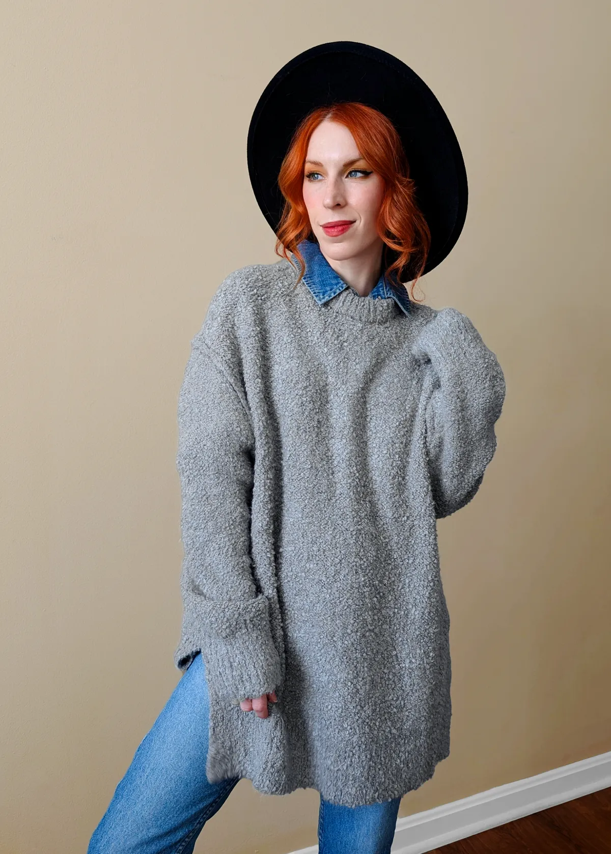 Cloudy Grey Nubby Knit Oversized Sweater