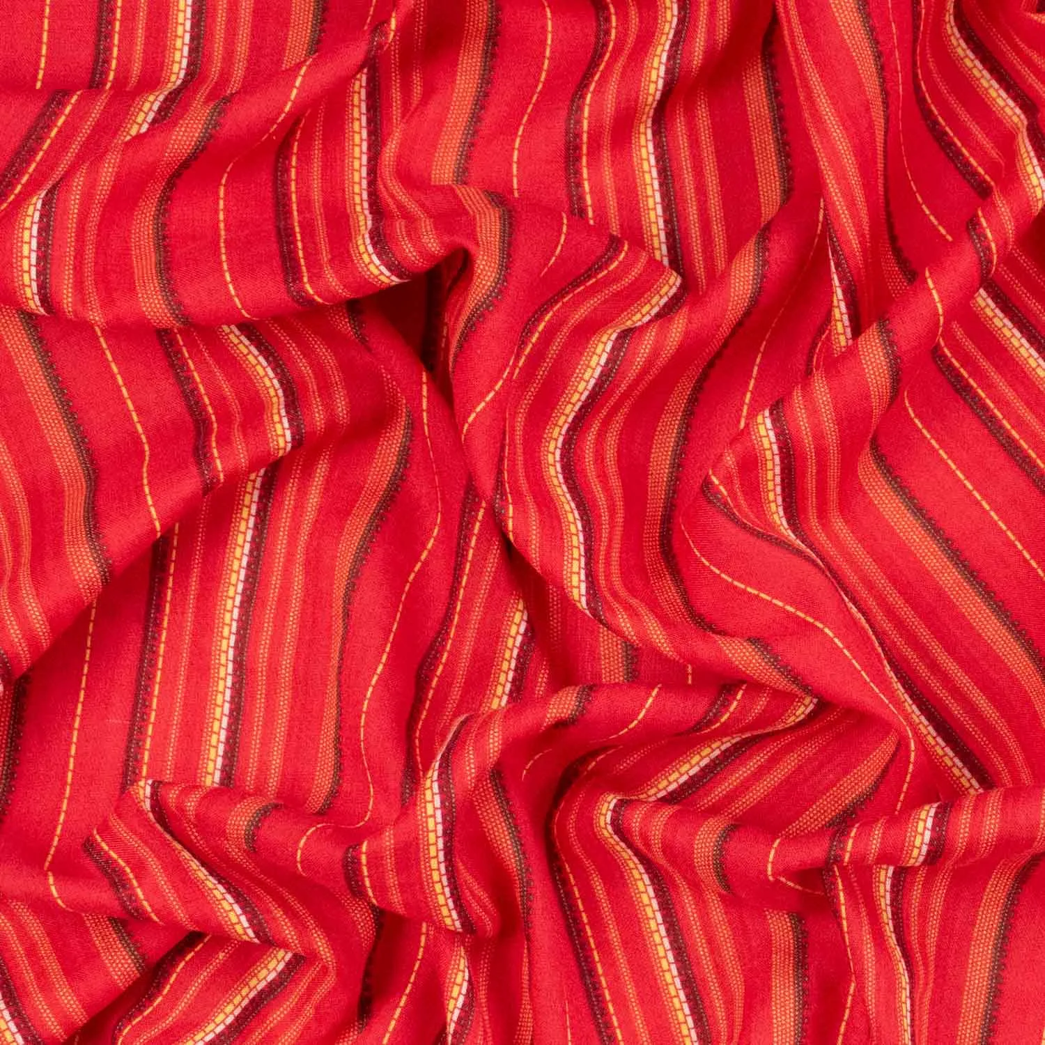 Cotton Linen Prints Yellow & Black Stripes on Red