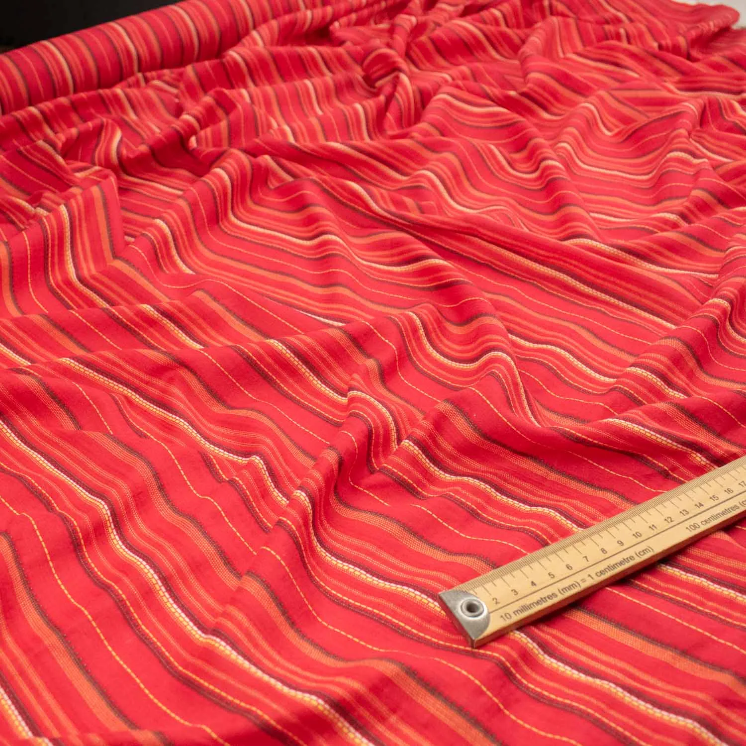 Cotton Linen Prints Yellow & Black Stripes on Red