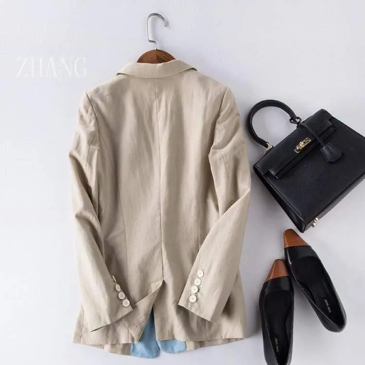 Cotton Linen Single Button Casual Blazer Suit