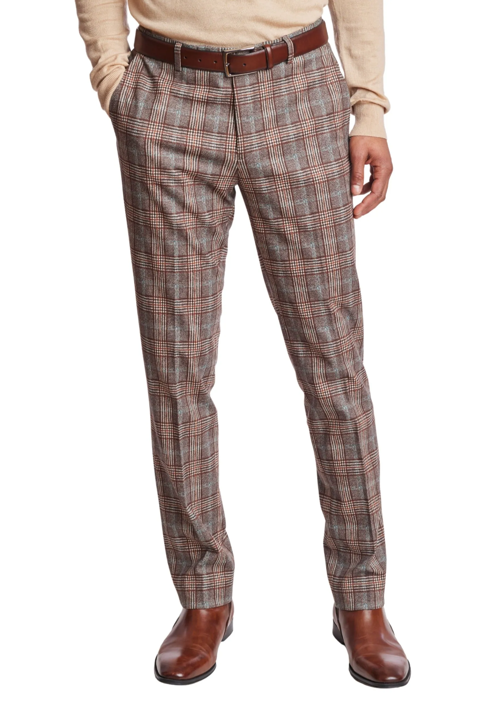 Downing Pants - slim - Brown Mint Plaid Knit