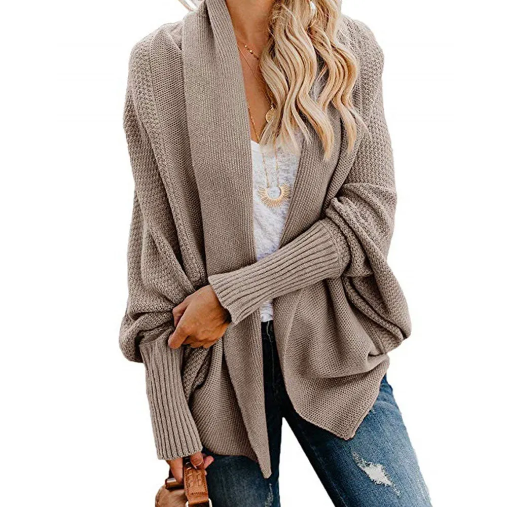 Elegant Shawl Collar Dolman Sleeve Open Front Knit Cardigan