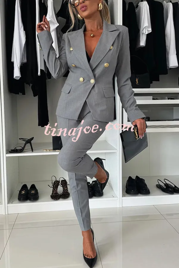 Feeling of Confidence Metal Button Long Sleeve Lapel Blazer