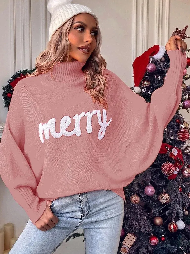 Festive Turtleneck Knit Sweater