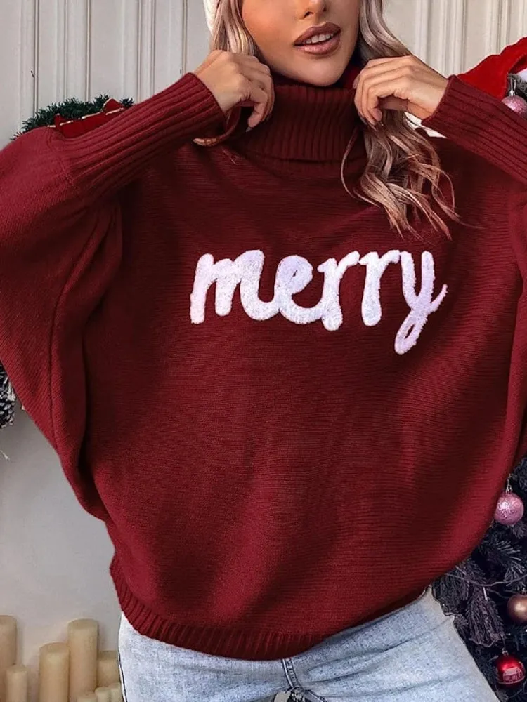 Festive Turtleneck Knit Sweater