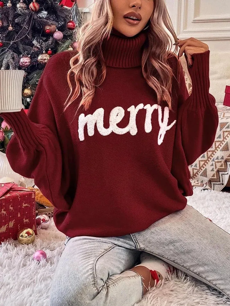 Festive Turtleneck Knit Sweater