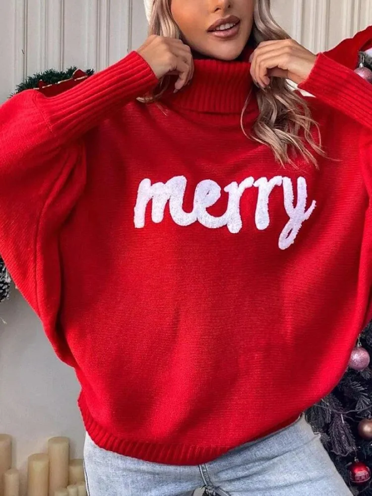 Festive Turtleneck Knit Sweater