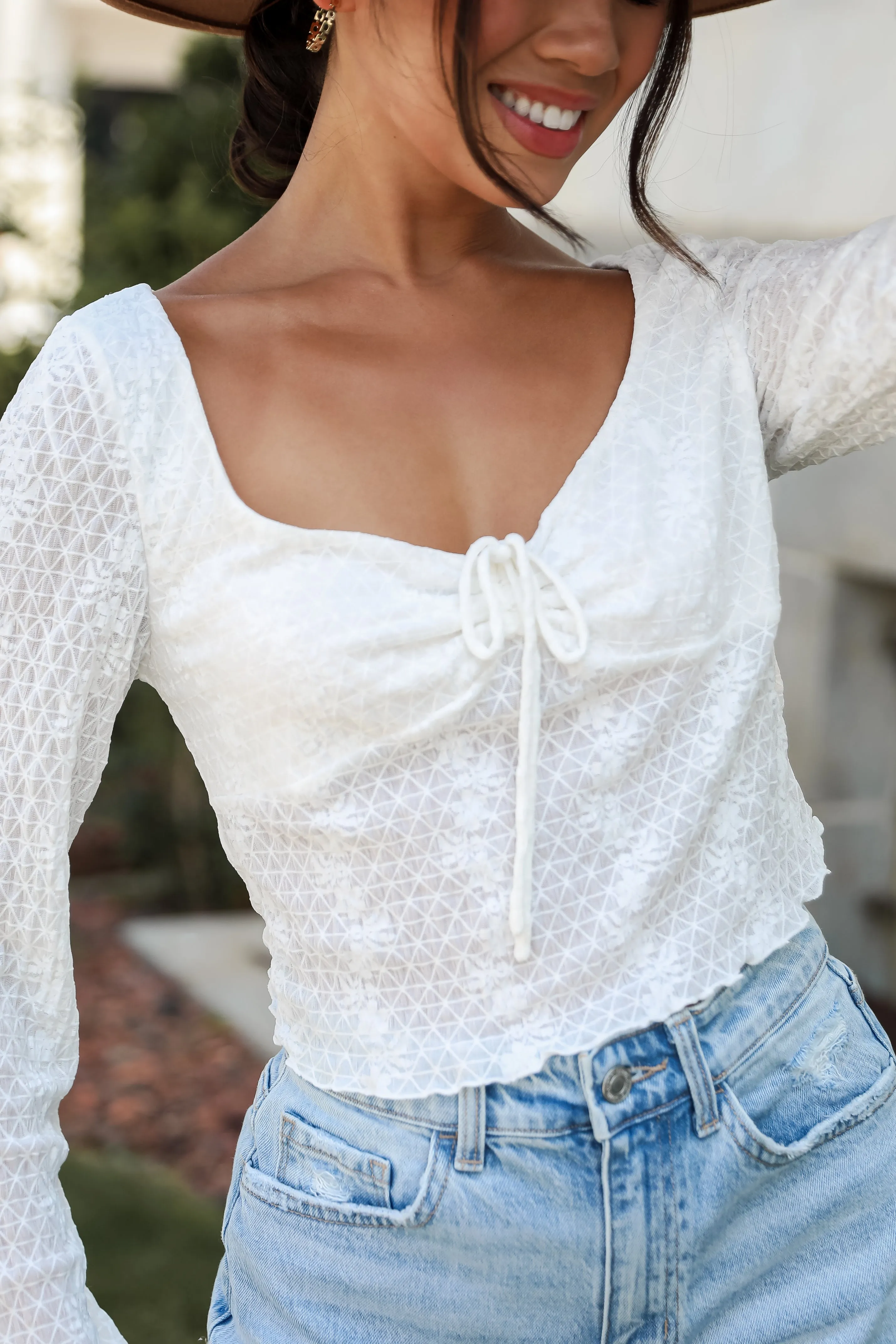 FINAL SALE - Trendsetting Cuteness White Mesh Blouse