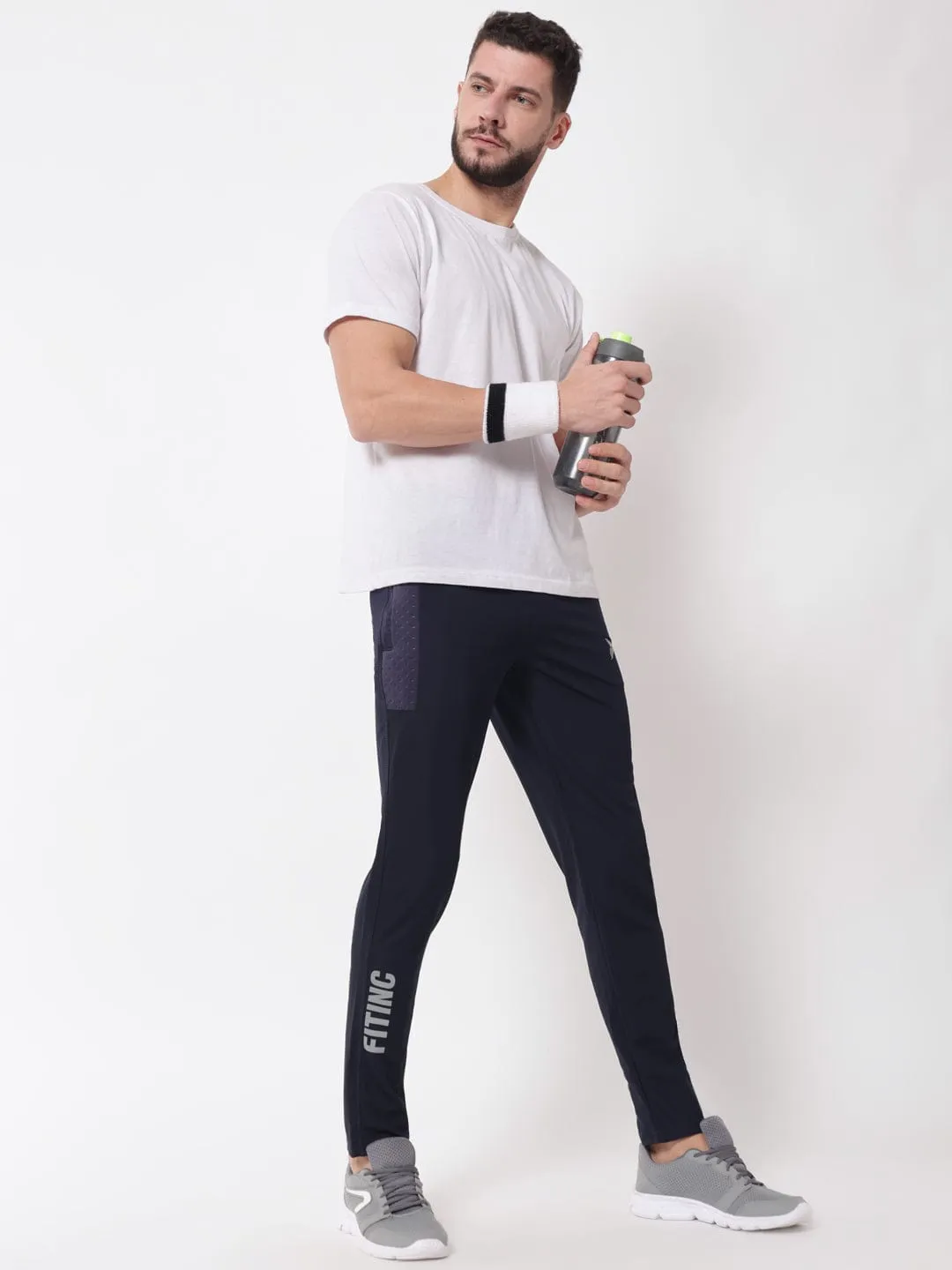 Fitinc Dobby Navy Blue Trackpant for Men