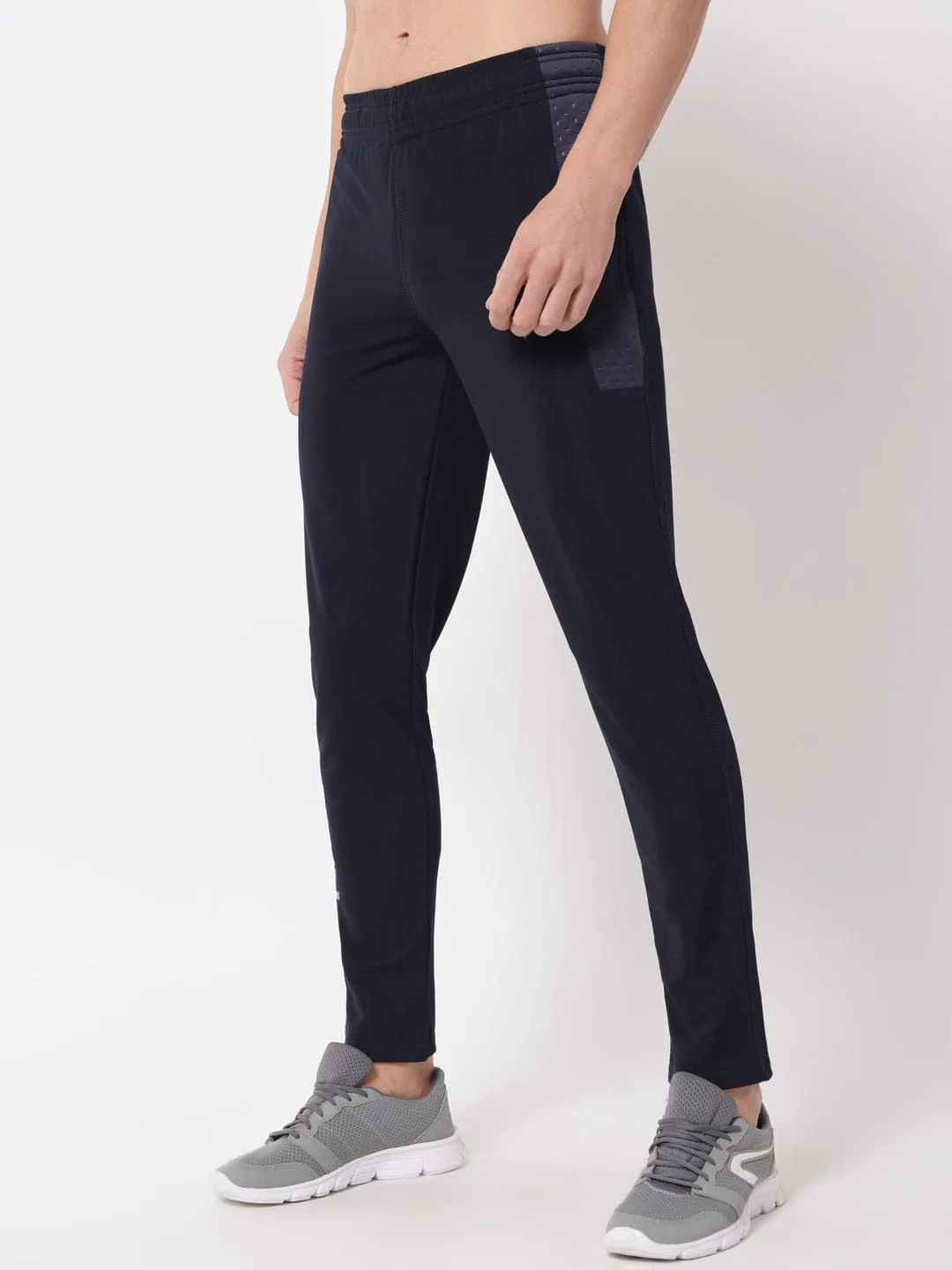 Fitinc Dobby Navy Blue Trackpant for Men