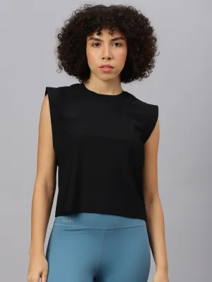 Fitkin women's black round neck boxy top