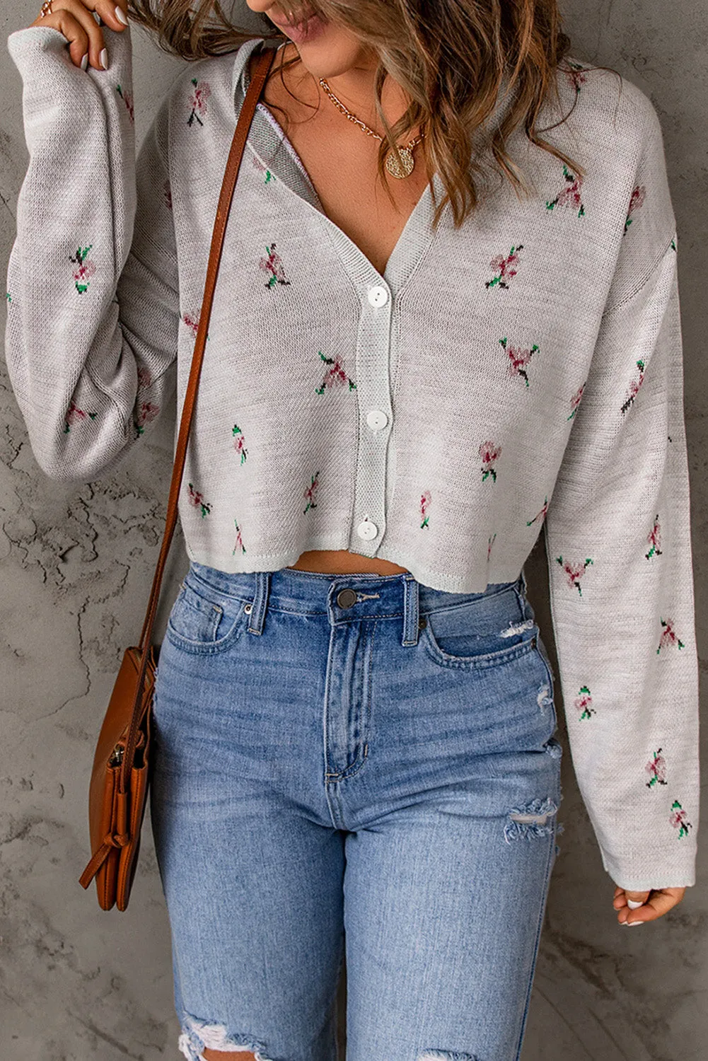 Floral Cropped Sweater Cardigan