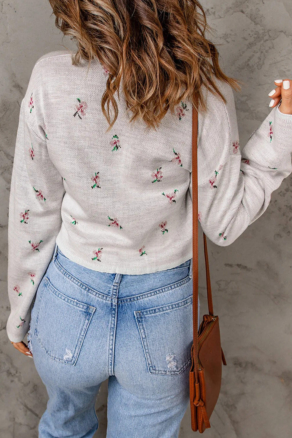 Floral Cropped Sweater Cardigan