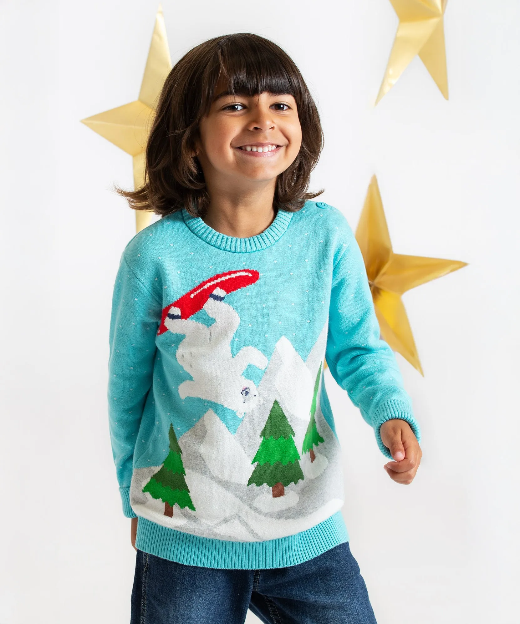 Frugi Elwood Knitted Jumper - Blue/Polar Bear