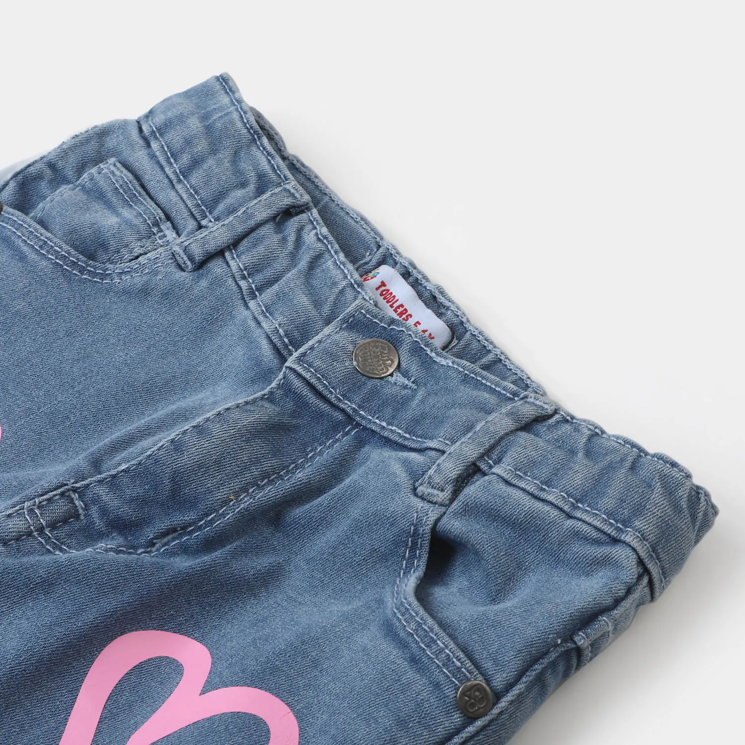 Girls Denim Pant Pink Heart - Light Blue