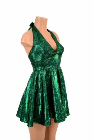 Green Kaleidoscope Halter Skater Dress