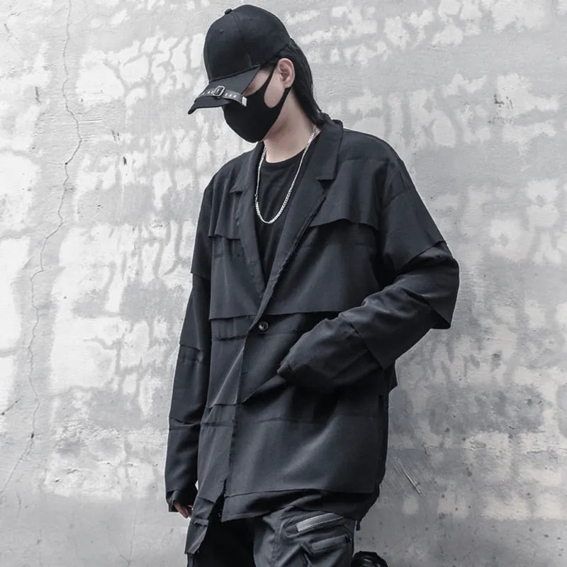 Hip Hop Black Shirt Coats Men Autumn Long Sleeve Irregular Patchwork Shirts Loose Harajuku Shirts Tops Men Clothing