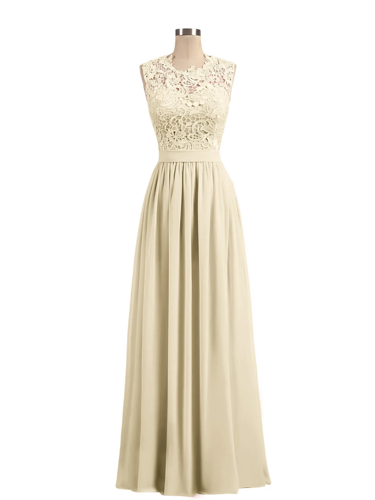 Illusion Neck Chiffon and Lace Dresses Champagne