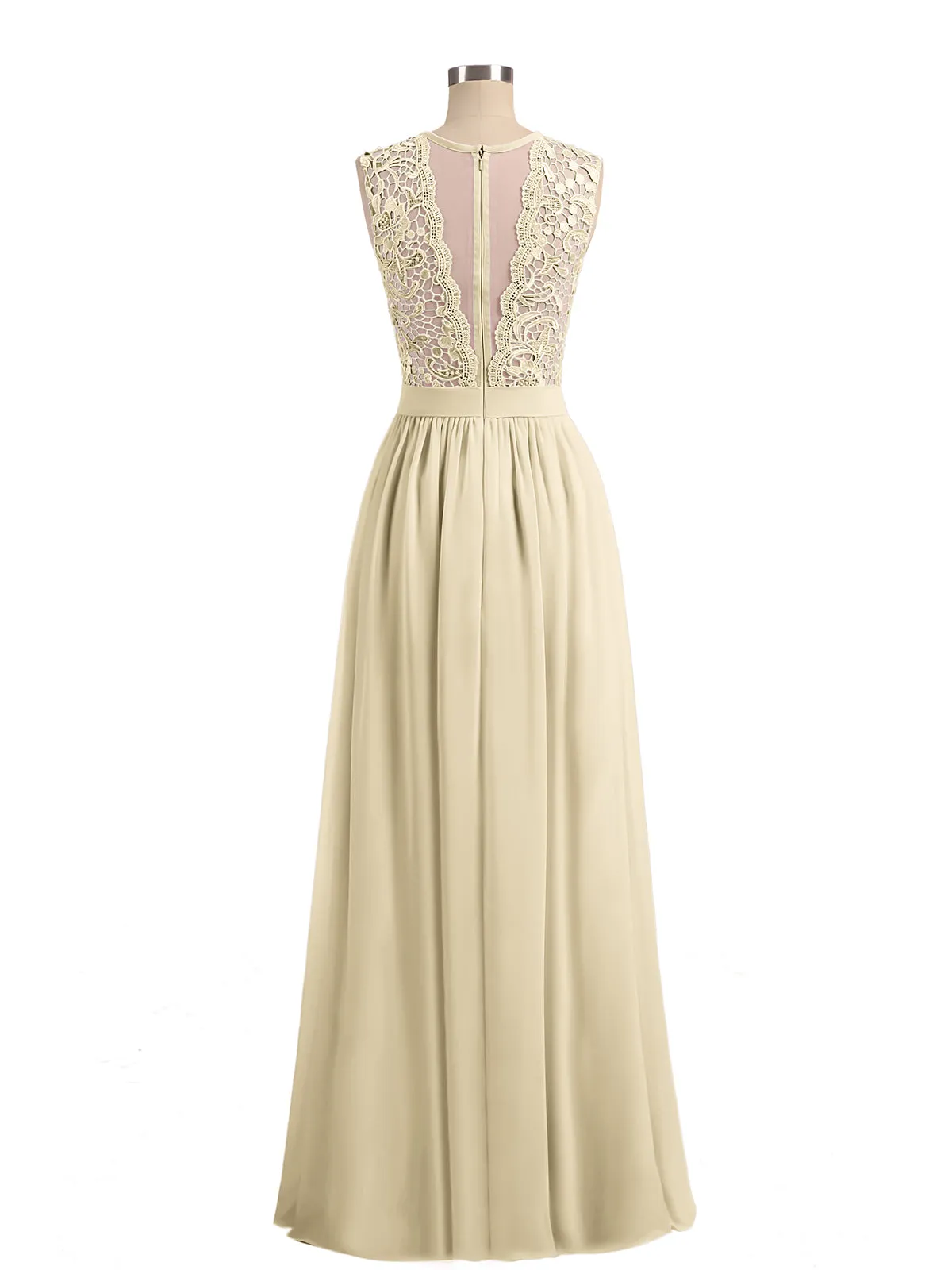 Illusion Neck Chiffon and Lace Dresses Champagne