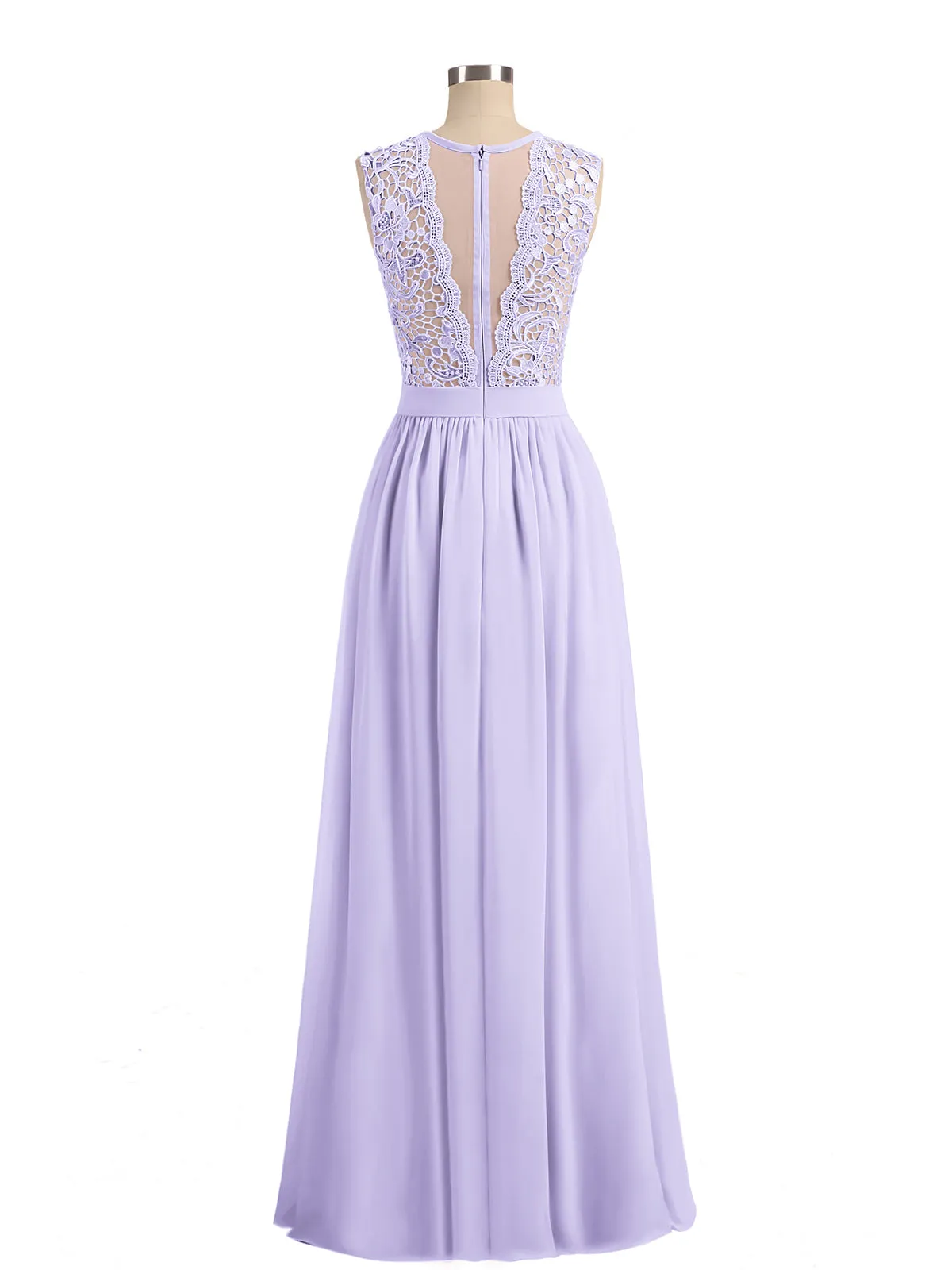 Illusion Neck Chiffon and Lace Dresses Lilac