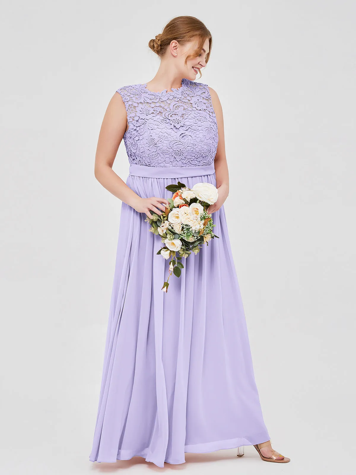 Illusion Neck Chiffon and Lace Dresses Lilac