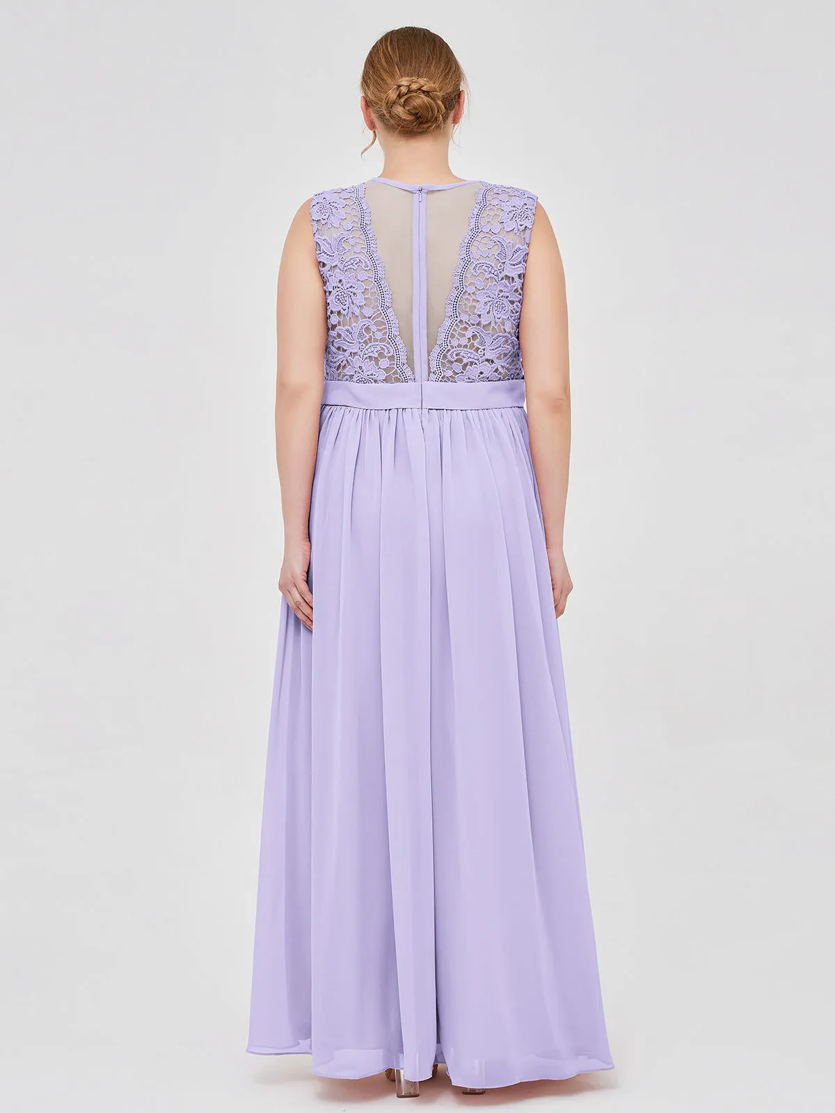 Illusion Neck Chiffon and Lace Dresses Lilac