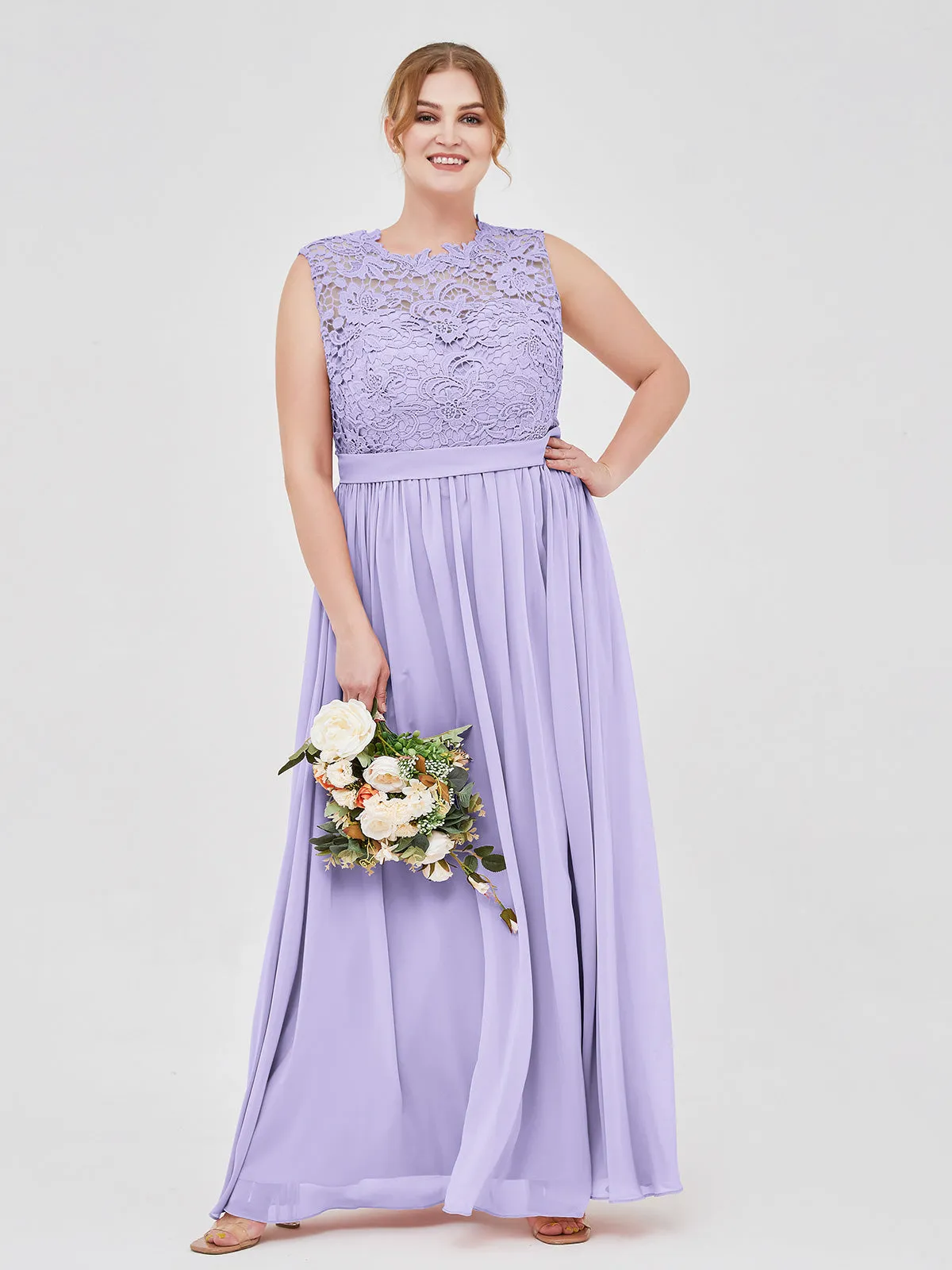 Illusion Neck Chiffon and Lace Dresses Lilac