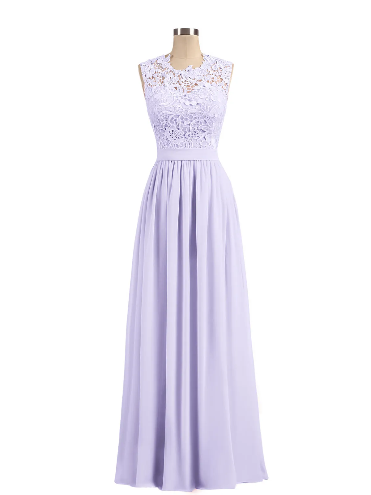 Illusion Neck Chiffon and Lace Dresses Lilac