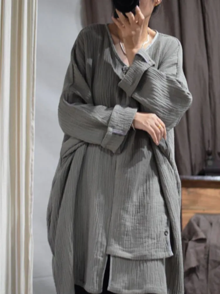 Irregular V Neck Cotton Linen Cardigan | Zen