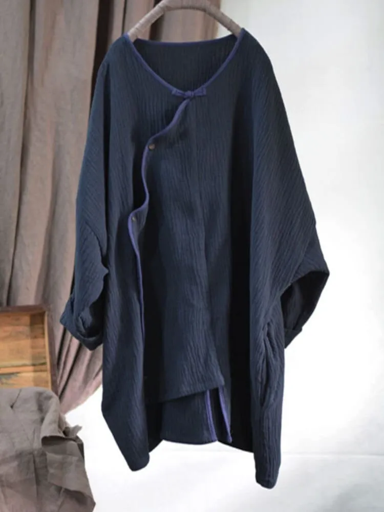 Irregular V Neck Cotton Linen Cardigan | Zen