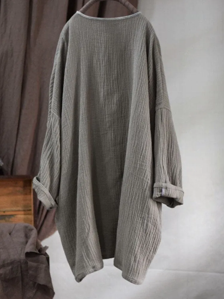 Irregular V Neck Cotton Linen Cardigan | Zen